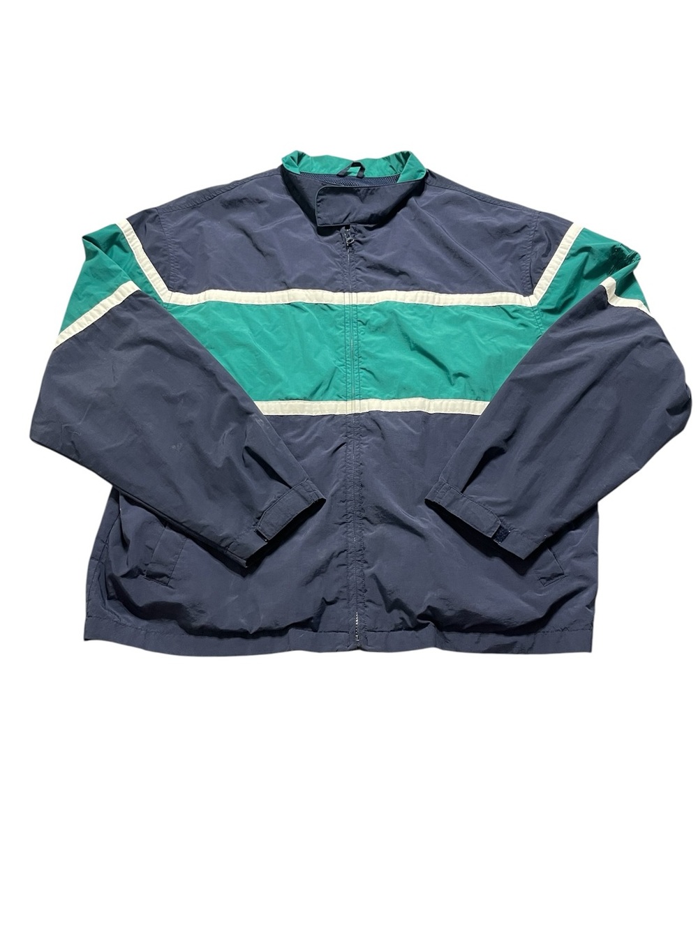 Eddie Bauer Navy and Teal Colorblock Zip Windbreaker Jacket Men’s L Vintage Y2K